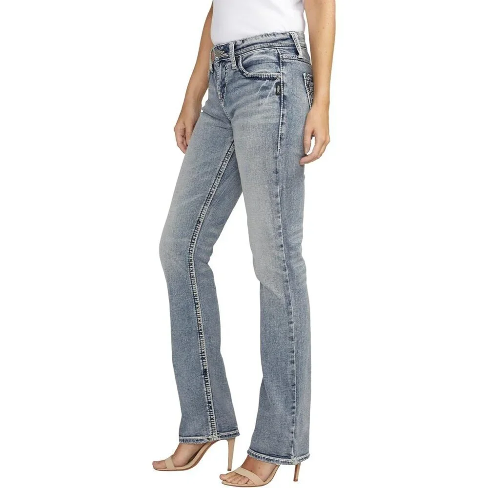 Women's Curvy Fit Slim Bootcut Jeans Light Wash Cotton Elastane Mid Rise